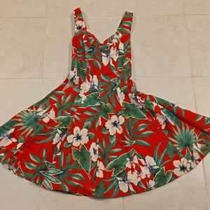 Vintage 80s Womens Size Small Royal Creations Hawaii Floral Red Sleeveless Dress